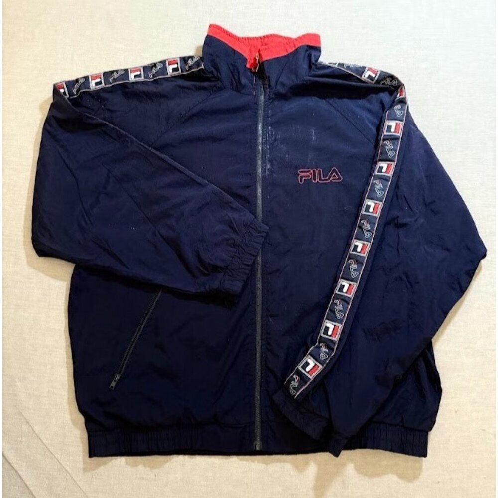Vintage FILA Jacket Adult 40 Full Zip Blue Logo‎ Long Sleeve Windbreaker Mens.